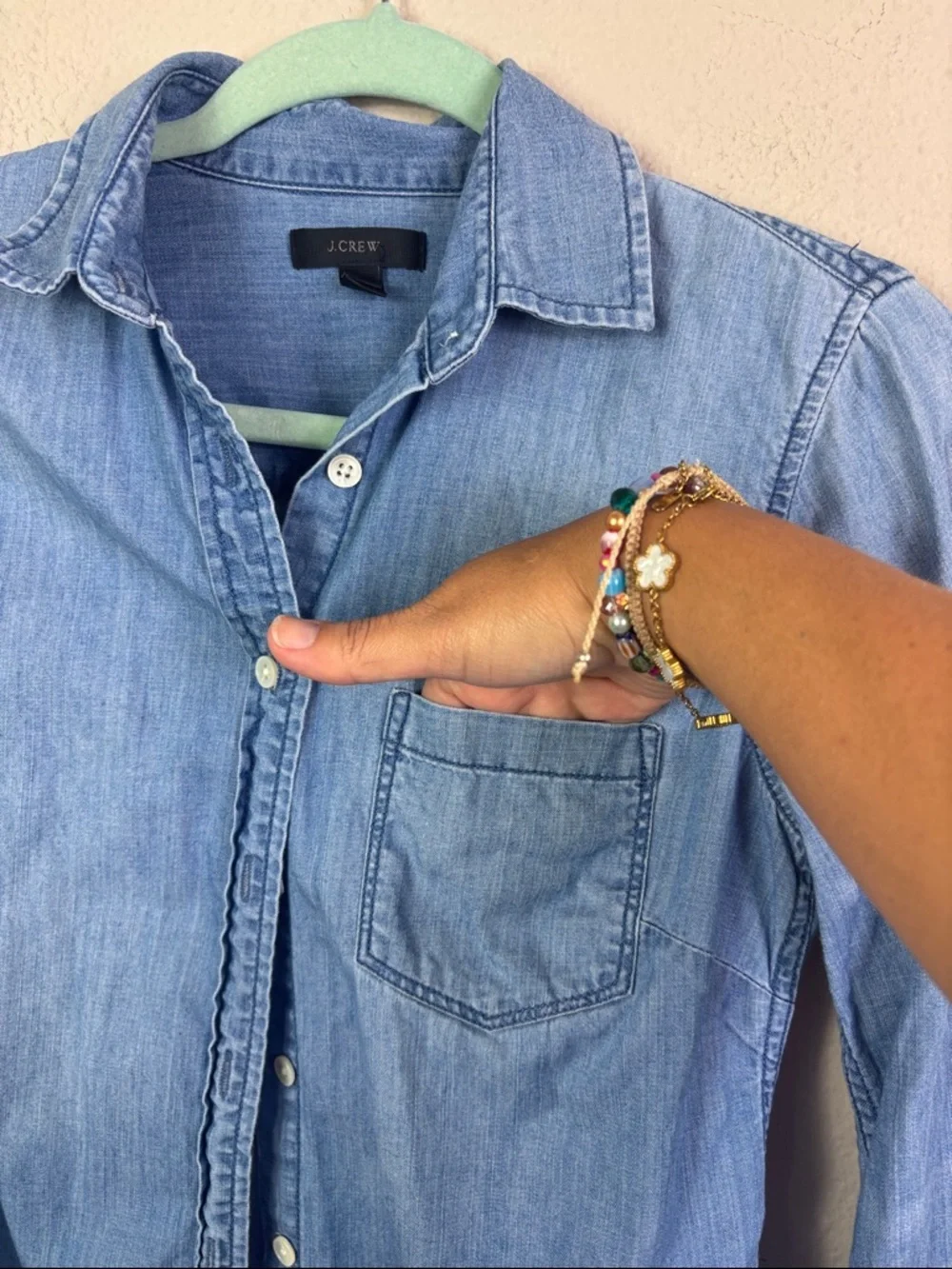 J. Crew Denim Button Down Shirt Long Sleeve 100% cotton size 00